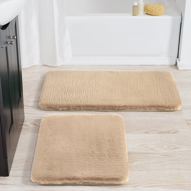 Better Homes & Gardens 2 Piece Brown Faux Rabbit Fur Bath Rug Set