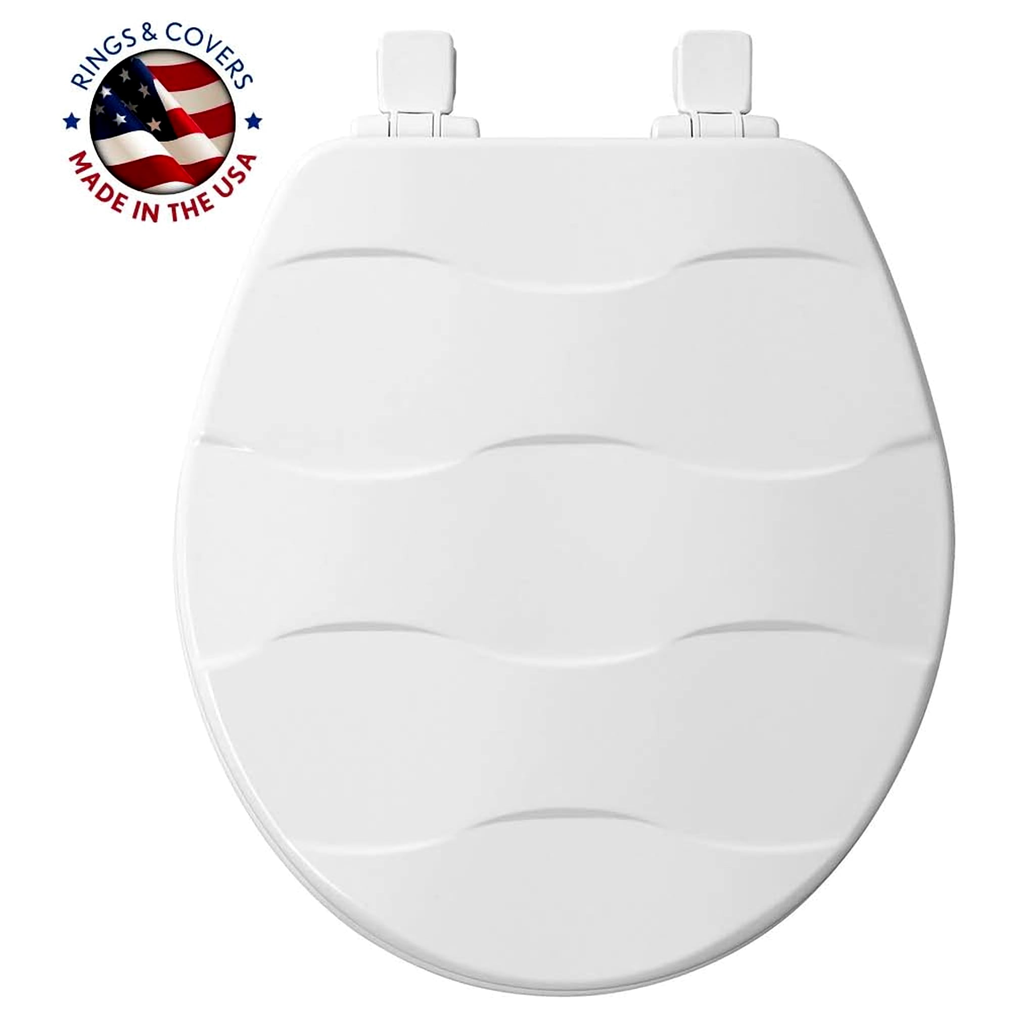 Mayfair Basket Weave Slow Close Round White Enameled Wood Toilet Seat