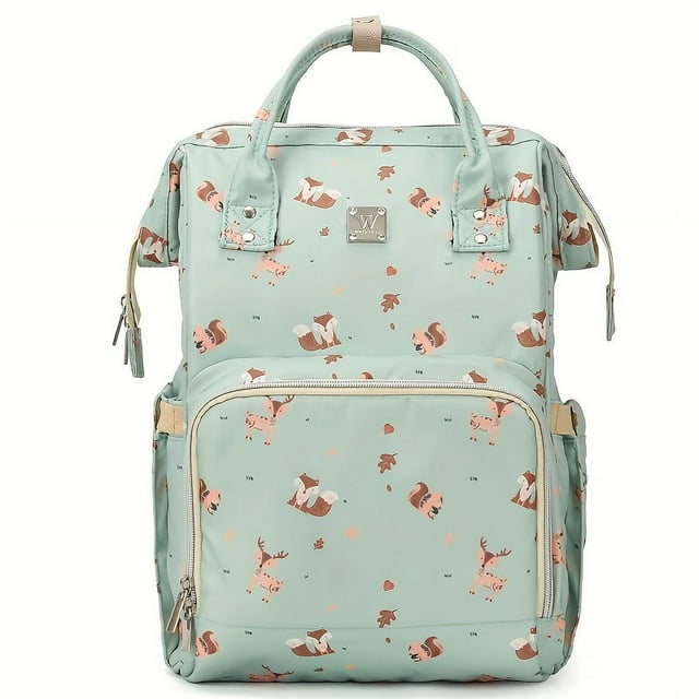 1pc Cute Deer Pattern Backpack, Simple Green Backpack,Mommy Bag Backpack Large Capacity 2023 New Mother Father Bag Portable Multi-functional Out Bag