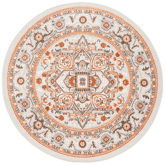 SAFAVIEH Cabana Greta Medallion Indoor/Outdoor Area Rug, Beige/Orange, 8' x 8' Round