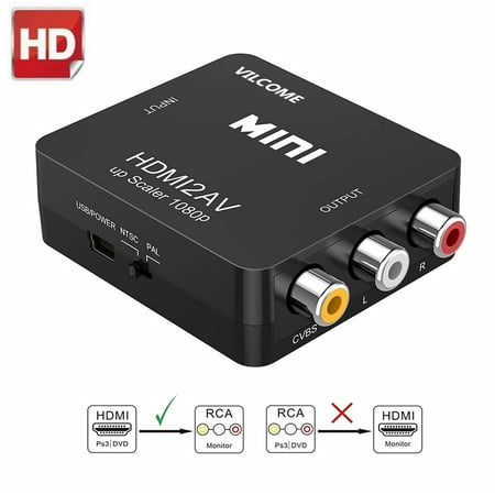 HDMI to RCA Audio Converter- HDMI to AV 1080P Converter HDMI to 3RCA CVBS AV Composite Video Adapter Supports PAL/NTSC for Amazon Fire TV Stick, Roku, Apple TV, PC, Laptop, Xbox, HDTV - (Best Way To Setup Xbox One)