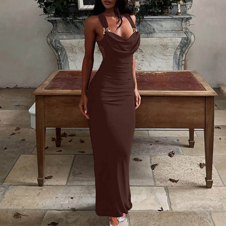 solid tie backless ruched dress Women's Summer Bodycon Maxi Spaghetti Strap Back Long Dress Color form-Fitting Party Clubwear Black S(S) Style:Maxi Backless Wedding Dresses & Color:Black Dress You can also choose