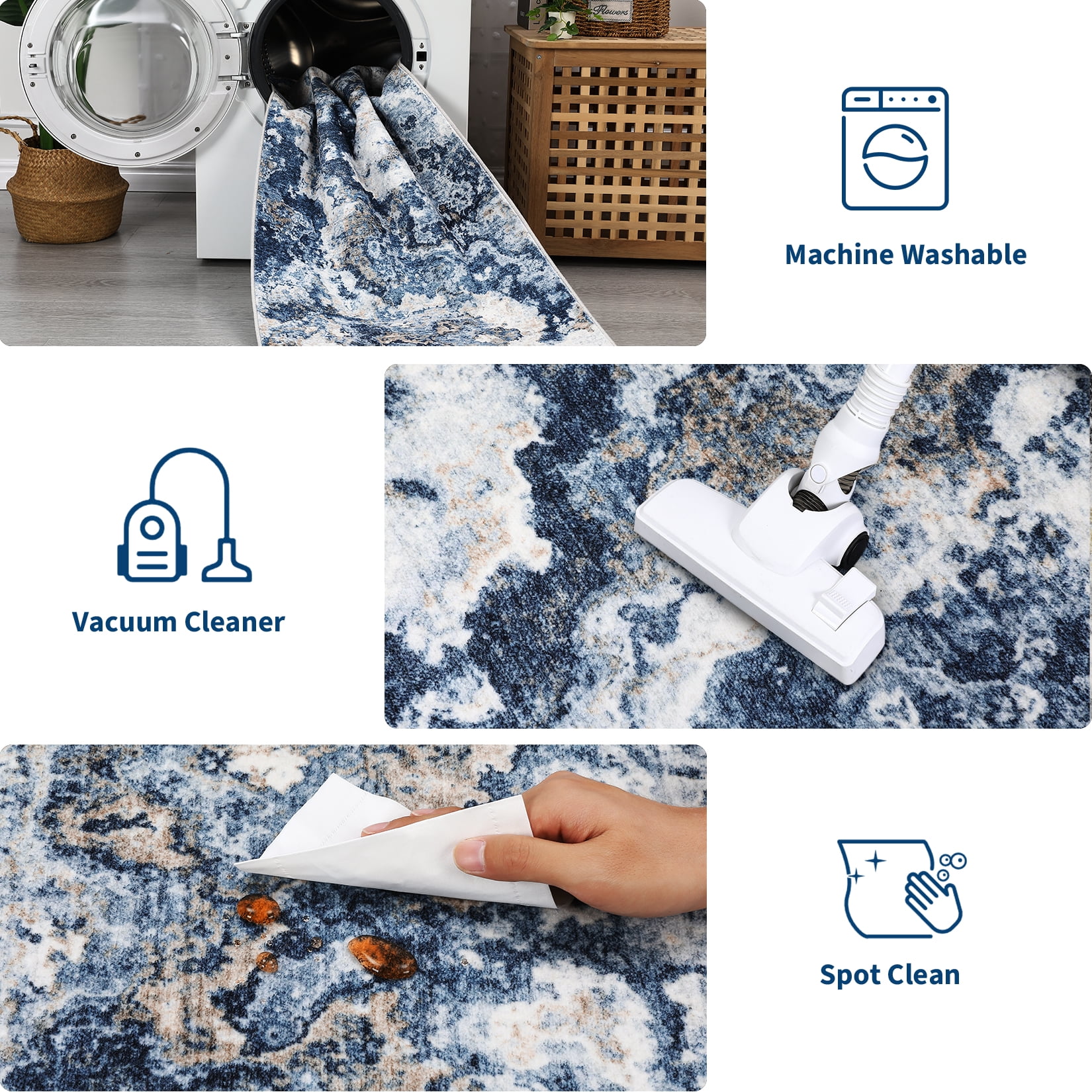Garvee Modern Abstract Area Rugs for Living Room, 9'x12' Soft Large Washable Rugs Print Pattern Non Slip Floor Carpet, Low Pile Indoor Rug for Bedroom Dining Room, Blue