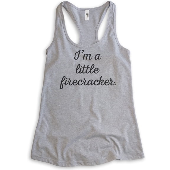 I'm A Little Firecracker Tank Top, Ladies Racerback Tank Top, July 4th Tank, Patriotic Tank, Heather Gray, Large