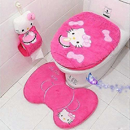 Juego de baño de 4 piezas Hello Kitty ZHAOCHENG funda para inodoro funda para asiento soporte para alfombrilla