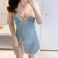 thumbnail image 2 of Diufon Women's Nightgowns Soft Stain Lace Patchwork Deep V Spaghetti Strap Camisole Nightdress Thin Silk Pajamas, 2 of 3