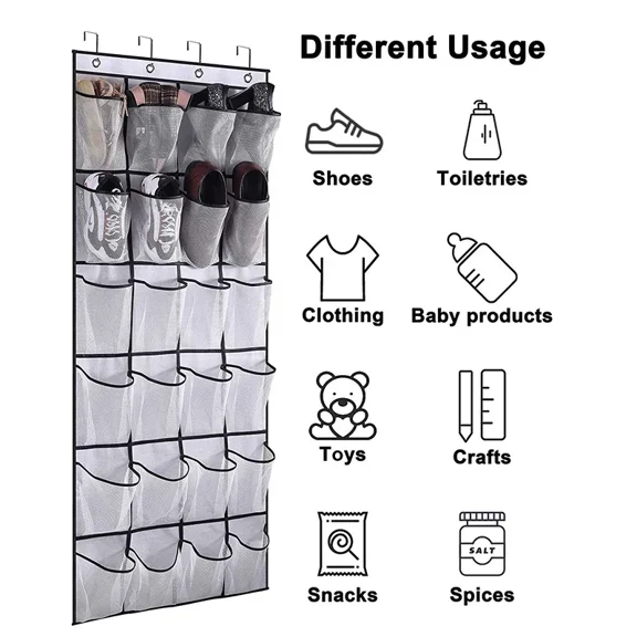 12/24 Pocket Shoes Organizer Rack Hanging Bag Wall Mounted Shoe Holder Hanging Over the Door Behind Closet Organizer Storage Bag