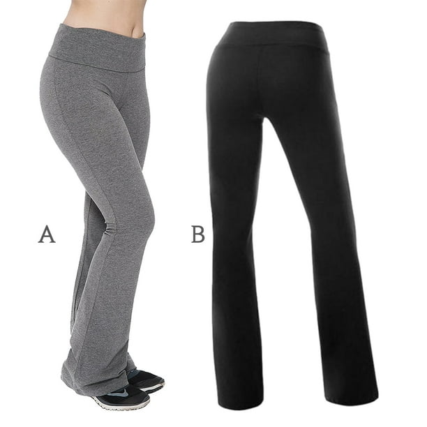Pantalon de Yoga Pantalon Large Taille Haute Femme Pantalon Long Élastique,  Noir, S 