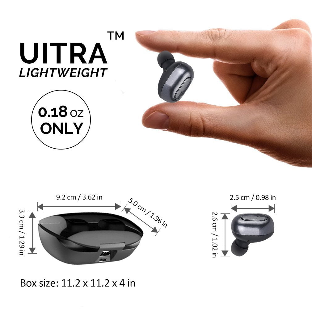 Mini Wireless Earbuds Bluetooth Earpiece Headphone - Noise Cancelling Sweatproof Headset with Microphone Built-in Mic and Portable Charging Case,Balanced, Bass Boost