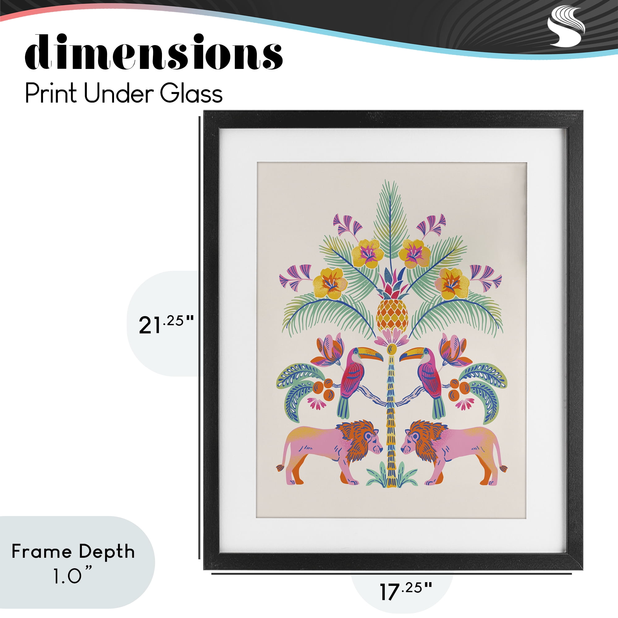 Stupell Industries King of Jungle Symmetry Black Framed Print Under Glass, design by Riley Hutchens