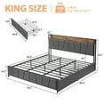 thumbnail image 3 of Twin/Full/Queen/King Size Bed Frame with 2 Storage Drawers and Charging Station, Rustic Upholstered Linen Platform Bedframe with Storage Headboard, Heavy Duty, Easy to Assemble, No Box Spring Needed, 3 of 6