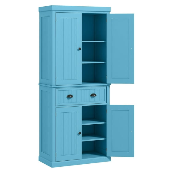 72" Tall Pantry Cabinet, Dark Blue Storage Cabinet w/ Doors & Adjustable Shelves, Kitchen/Laundry Organizer