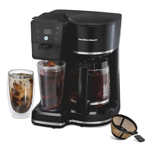Cafetera Hamilton Beach 2 en 1 de 12 Tazas y Taza Individual con Pantalla Táctil, 6 Modos de Preparación y Programable
