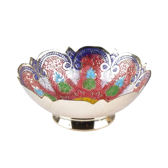 diollo Decorative Dry Fruit Bowls Kitchen Serve Brass Bowls Meenakari Work | Color: Red | Dia: 5 Inch