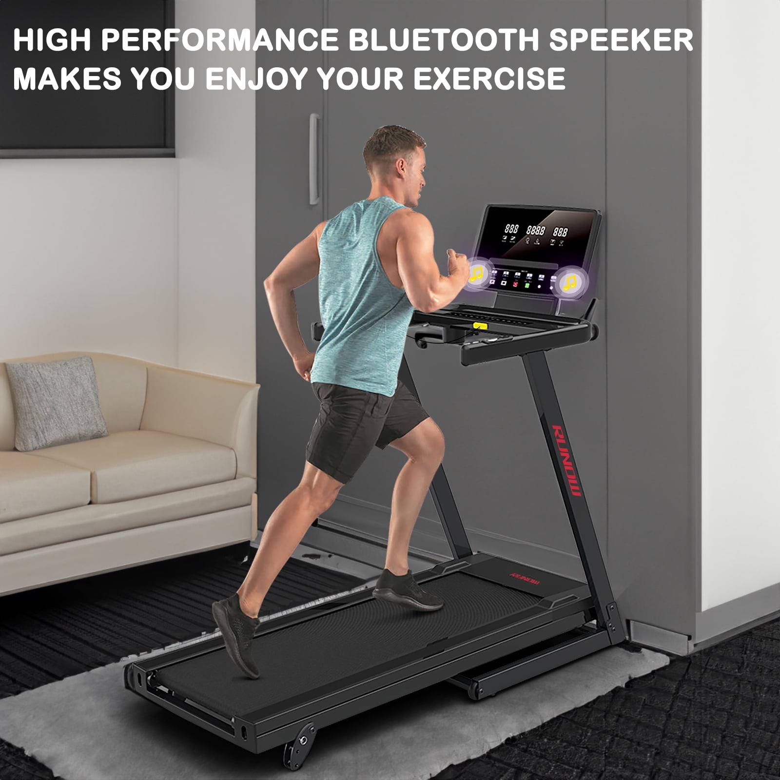 RUNOW 2.5 HP Treadmill with Manual Incline, 8.1MPH Folding Treadmill with Heart Rate Monitor and 40 Programs , Easy Assembly Electric Running Machine for Home & Office