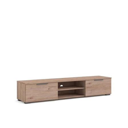 FurniFact Brown Low-Profile TV Stand with 2 Drawers and 2 Shelves for Living Room