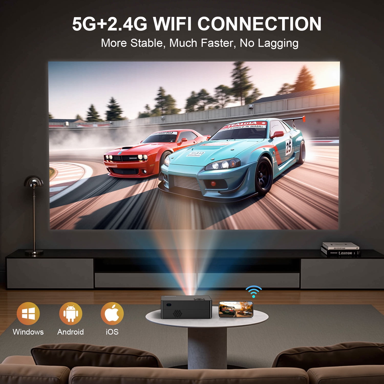 ORVANTI 5G WiFi Bluetooth 15000LM 4K Support Native 1080P Projector, Built-in Streaming Apps, LCD Technology 300" Display Home Theater