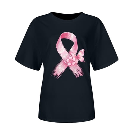 T Shirts for Women Skin Friendly Cancer Prevention Month Printed Round Neck Short Sleeve Fashion Casual Top Women Blouses
