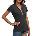thumbnail image 2 of SXCXLSA Women Short Sleeve Hoodie Casual Solid Color Pocket TShirt Lightweight Zipper Detail Hooded Top Summer Sporty Relaxed Fit Blouse Breathable Comfortable Ladies Active, 2 of 8
