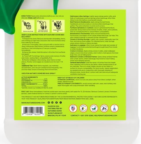 Nature's Dome Bed Bug Spray 1 Gallon | Natural Mite Killer Destroys Eggs for Indoor Use | Eco-Friendly Bed Bug Killer Spray for Flies | Long-Lasting 24 Hours Protection | Safe for Pets and Kids