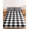thumbnail image 2 of Cal.King Size Fitted Sheet Set - Black and White Checkered 3 Piece Bedding Sets 16" Deep Pocket Fitted Sheet with 2 Pillowcases, Farmhouse Buffalo Plaid Brushed Microfiber Hotel Luxury Bed Sheets, 2 of 9