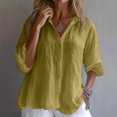 thumbnail image 2 of CIENVNSTG Cotton Linen Button Down Shirt for Women Henley Long Sleeve Blouses Lightweight Spring Summer Loose Solid Casual Work Tops Yellow XL, 2 of 5