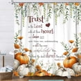 thumbnail image 2 of Fall Shower Curtain, Autumn Pumpkins Bible Verse Inspirational Bathroom Curtain Sets,Fall Farmhouse Home Bathtub Thanksgiving Decor with 12PCS Hooks,69X70 in, 2 of 6