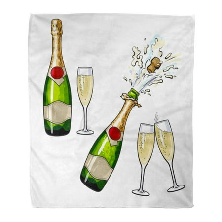 - ASHLEIGH Throw Blanket Warm Cozy Print Flannel Champagne Bottle and Glasses of Cartoon Closed Open Holiday Toast Cork Jumping Comfortable Soft for Bed Sofa and Couch 50x60 Inches