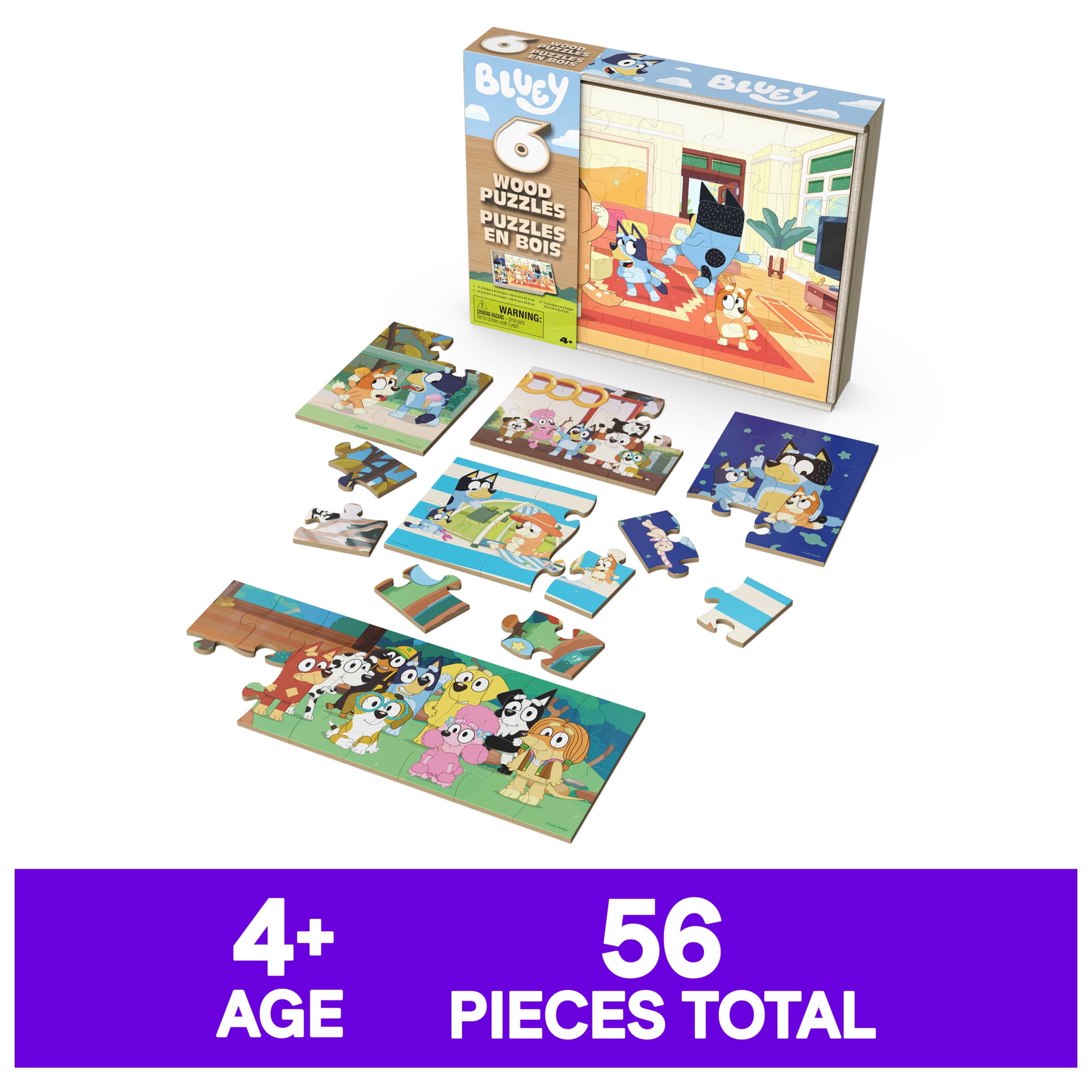 Spin Master Games, 6-Pack Of Bluey Wood Jigsaw Puzzles for Kids Ages 3 and up