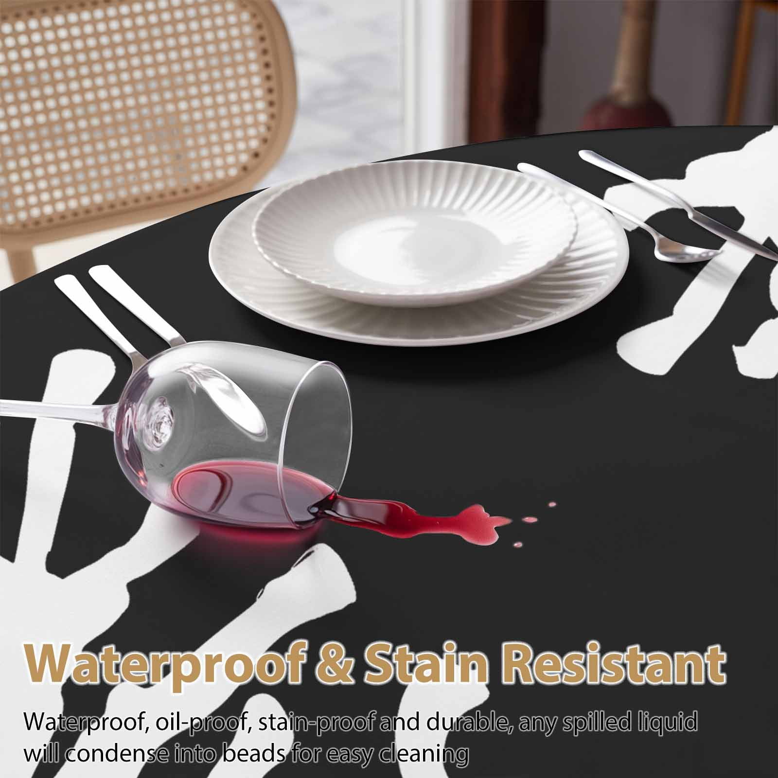 Round Tablecloth Nautical Coastal Waterproof Oil Proof Polyester Table Cloth Cover Decor for Home Dining Outdoor,Patio,Parties, 60" Dia. Ocean Coral Print Black White