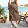 thumbnail image 5 of Women's Drawstring Waist Cargo Midi Skirt, Casual Solid Color Long Skirt with Pockets, Relaxed Fit Utility Skirt for Daily Outdoor Work Wear 04-Brown XL, 5 of 5