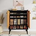 thumbnail image 4 of Tribesigns Shoe Cabinet, Natural Handmade Rattan Shoe Rack Organizer, 6 Tiers 24-30 Pairs Heavy Duty Shoe Storage Cabinet with Doors for Entryway, Black & Orange, 4 of 6