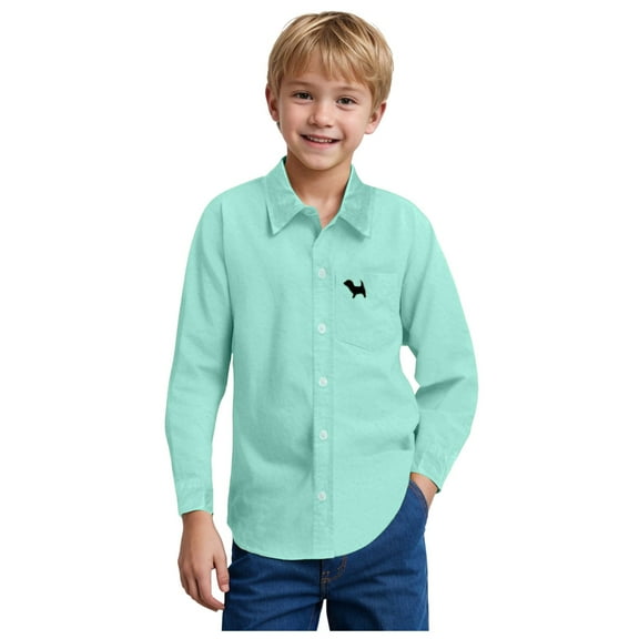 LXFHUW Black Dress Shirt For Boys White Dress Shirt Boys' Long Sleeve Dress Shirts Formal Uniform Solid Cotton Button Down Shirts Green 6-7 Years