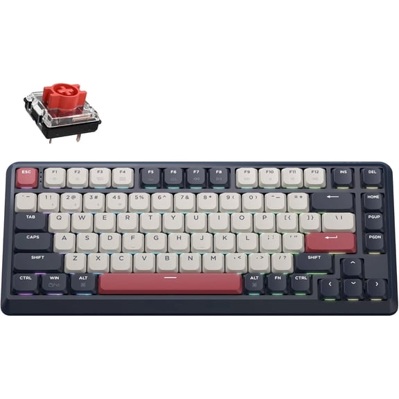 Keychron KJ1 Low Profile Wireless Mechanical Keyboard, 2.4 GHz Bluetooth QMK 75% Layout RGB, Hot-swappable Red Switch Compatible with Mac Windows Linux, 2000mAh Fast Charge for Gaming - Dark Blue