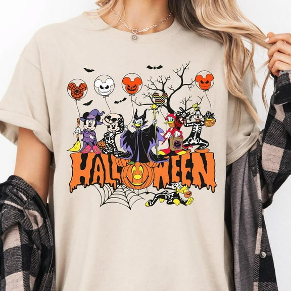 Disney Costume Party Shirt, Mickey And Friends Spooky Tee, Pumpkin Disney Graphic Top, Cute Fall Costume Party T-Shirt, S-5Xl Shirt