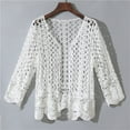 thumbnail image 2 of QueMer Long Sleeve Hollow Crochet Floral Sweater, (Women’s), 2 of 14