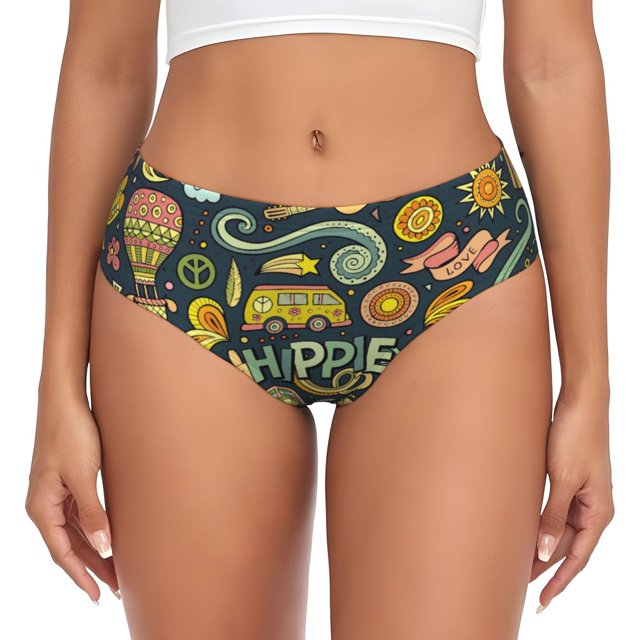 Balery Colorful Hippie Ropa Interior de Algodón para Mujer con Dibujo – Braguitas Cómodas y Elásticas, Estilo Clásico-Medium
