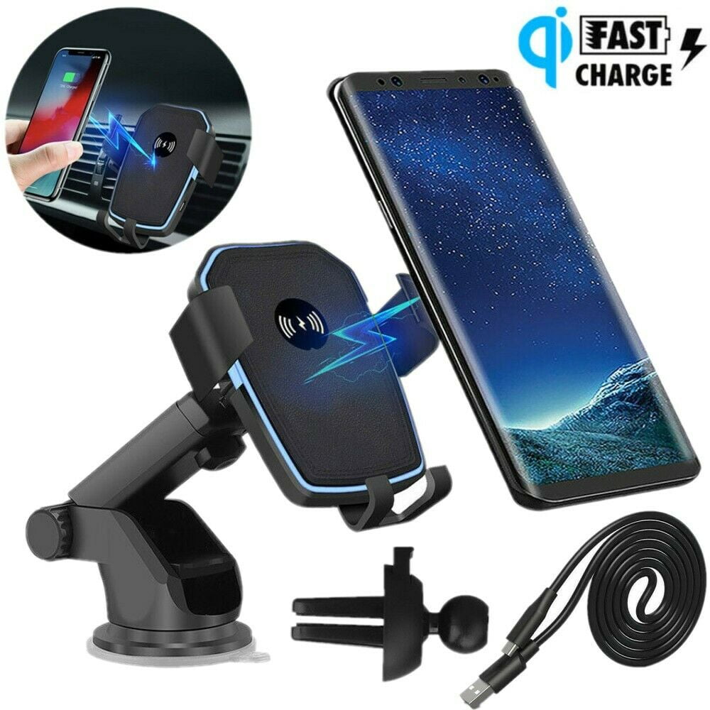 Fast Qi Wireless Car Charger Mount, Quick Charging Car Dashboard Windshield Phone Holder for Samsung Galaxy Note 9/8 S10/S10E/S9/S8/S7 Edge, iPhone 11/11 Pro/XS/XR/ X/8 Plus
