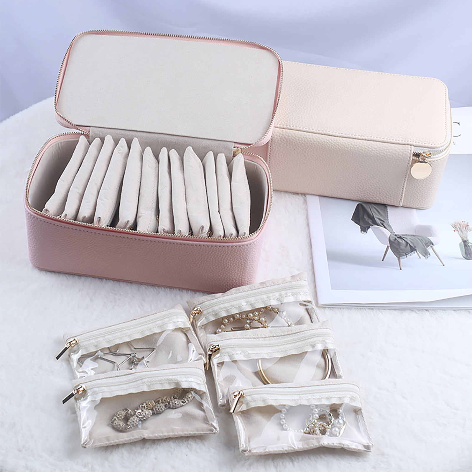 OIUR Travel Jewelry Box Large Capacity Zipper Closure Waterproof Hard Shell Soft Lining Rings Earrings Storage Organizer