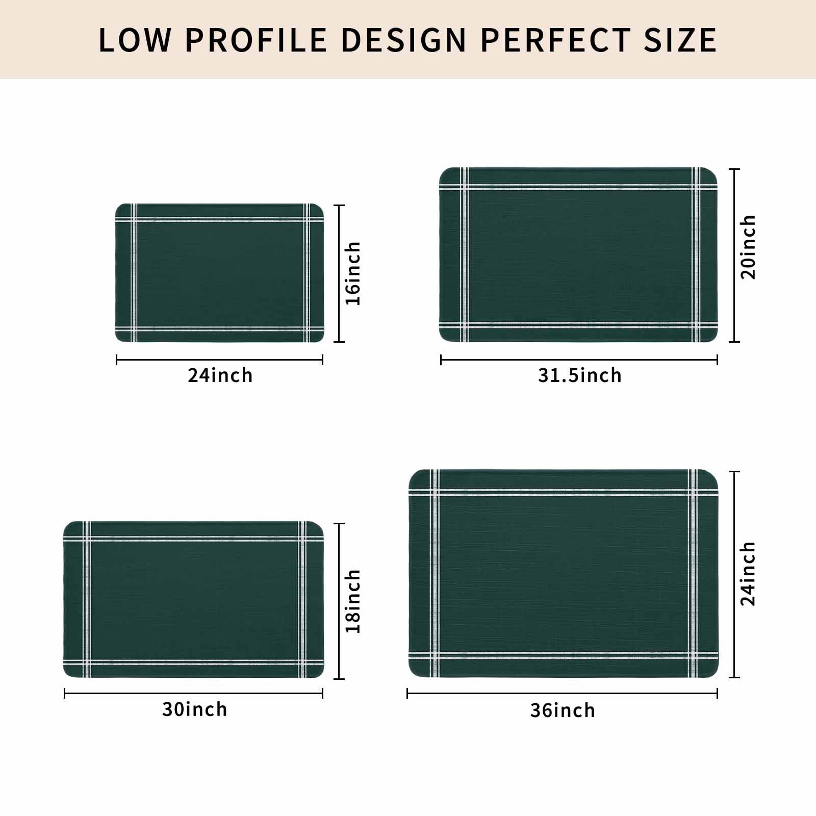 Pure Dark Green Doormat Outdoor Entrance 16"x24", Simple Solid Color Absorb Moisture Dirt Door Mats, Non-Slip Rubber Backing Floor Mats Indoor, Low-Profile Front Door Rugs