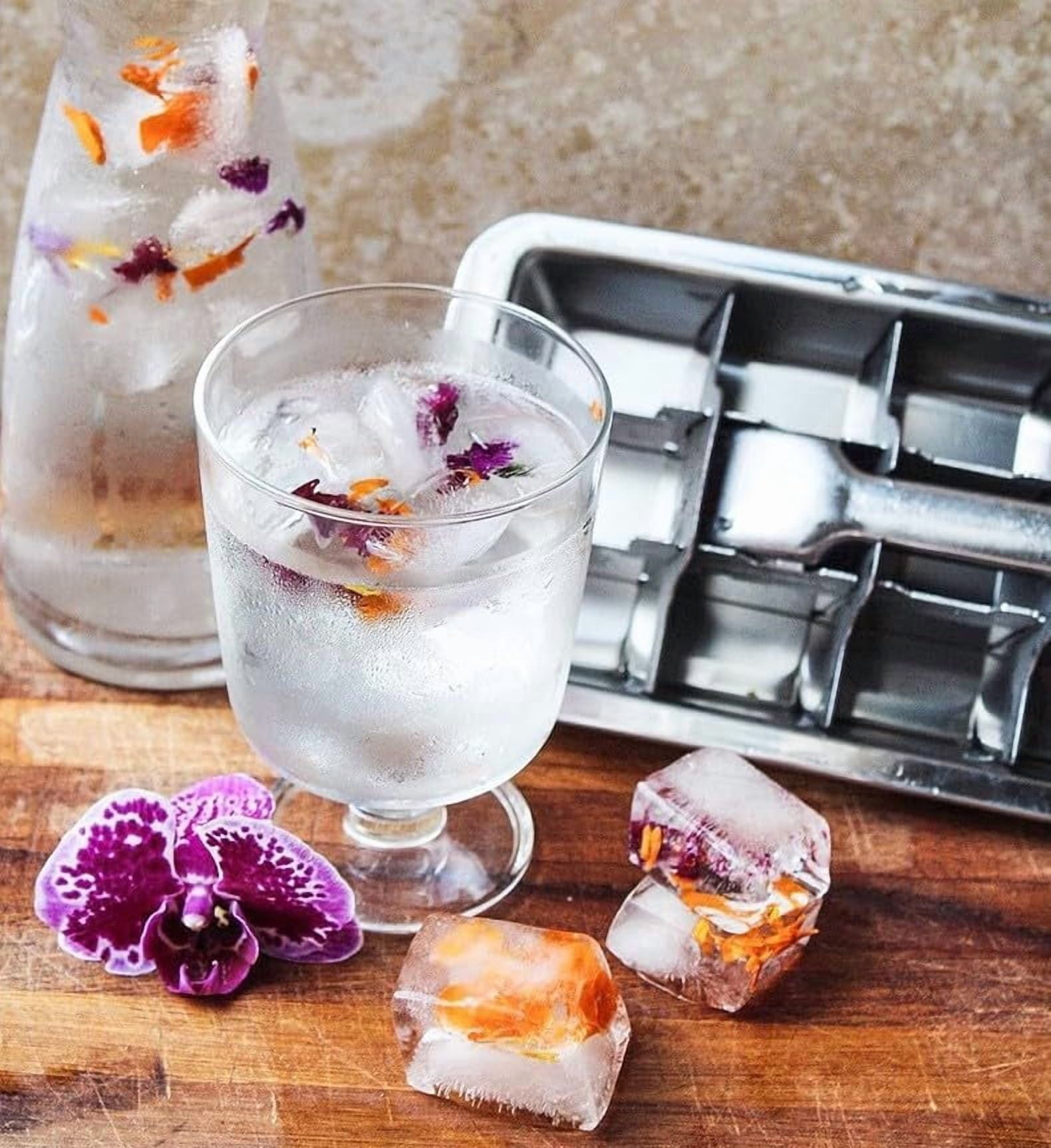 Stainless Steel Ice Cube Trays for Freezer, Metal Ice Tray with Lever, Vintage Inspired Icecube Tray, Retro Metalice Handle Made Icecubetray, Heavy Duty Metallic Icetray for Kitchen and Bar