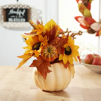 Way to Celebrate Harvest Cream Pumpkin and Sunflower op Decoration