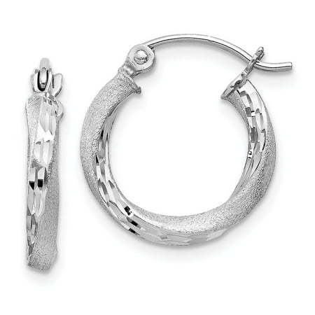 Roy Rose Jewelry Sterling Silver Satin Finished Diamond-cut Twisted Hoop Earrings