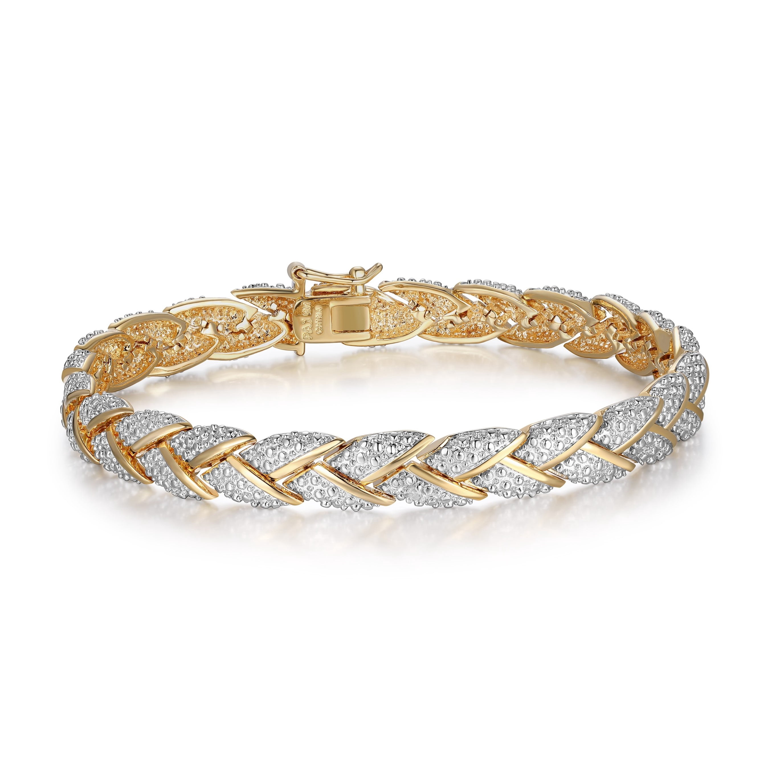 Forever Facets Diamond Accent Braided Bracelet and Earring Set in 18k Yellow Gold over Bronze, Adult Female