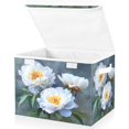 thumbnail image 2 of Iauyy Large Storage Box with Lid - Foldable Home Storage Bins for Clothes Toy Holiday Decor, White Peony Flower (42*32*30cm), 2 of 6