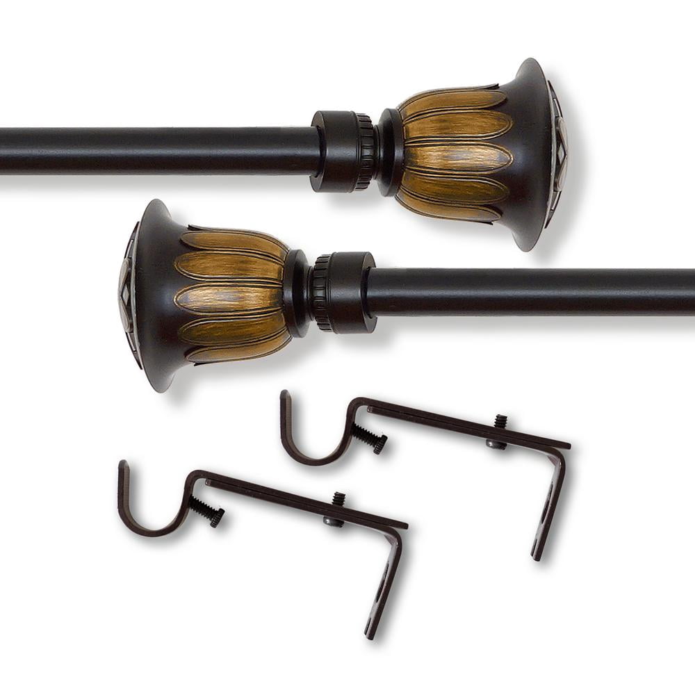 PowerSellerUSA Decorative Telescopic Metal Curtain Rod, 66 to 120 Inches Contemporary Round PVC Finials, Ultra Durable Brackets 3/4 Inch Diameter Drapery Rod for Window Treatment, Brushed Gold-Antique