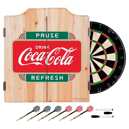 Coca Cola Dart Cabinet Set with Darts and Board  Pause Refresh