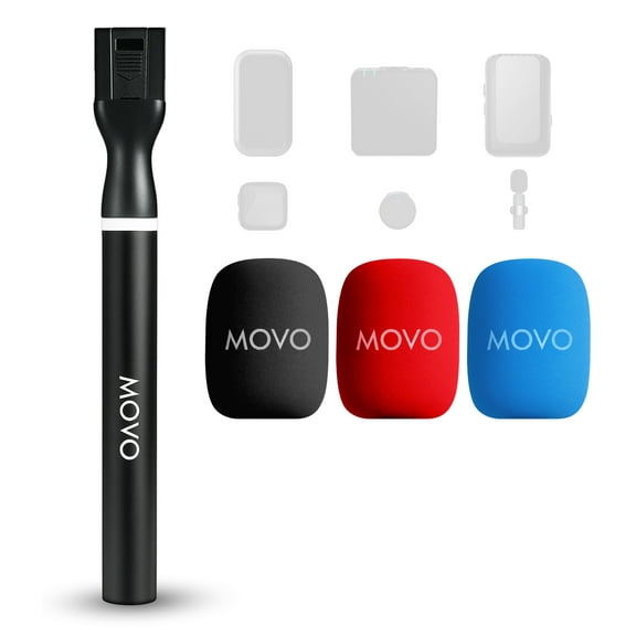 Movo WMX-HM2 Wireless Microphone Handle for DJI Mic, Rode GO II – Handheld Interview Grip with Mic Holder, Adapter & 3 Windscreens – for YouTube, TikTok, Journalism, Content Creation