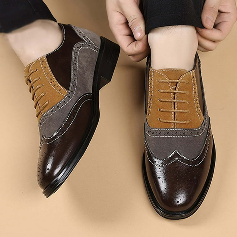 Miluxas Men's Two Tone Oxfords Shoes Fashion Hand Stitched Leather Dress Shoes Round-Toe Lace up Low Top Business formal Shoes Khaki 10.5(47), Women's