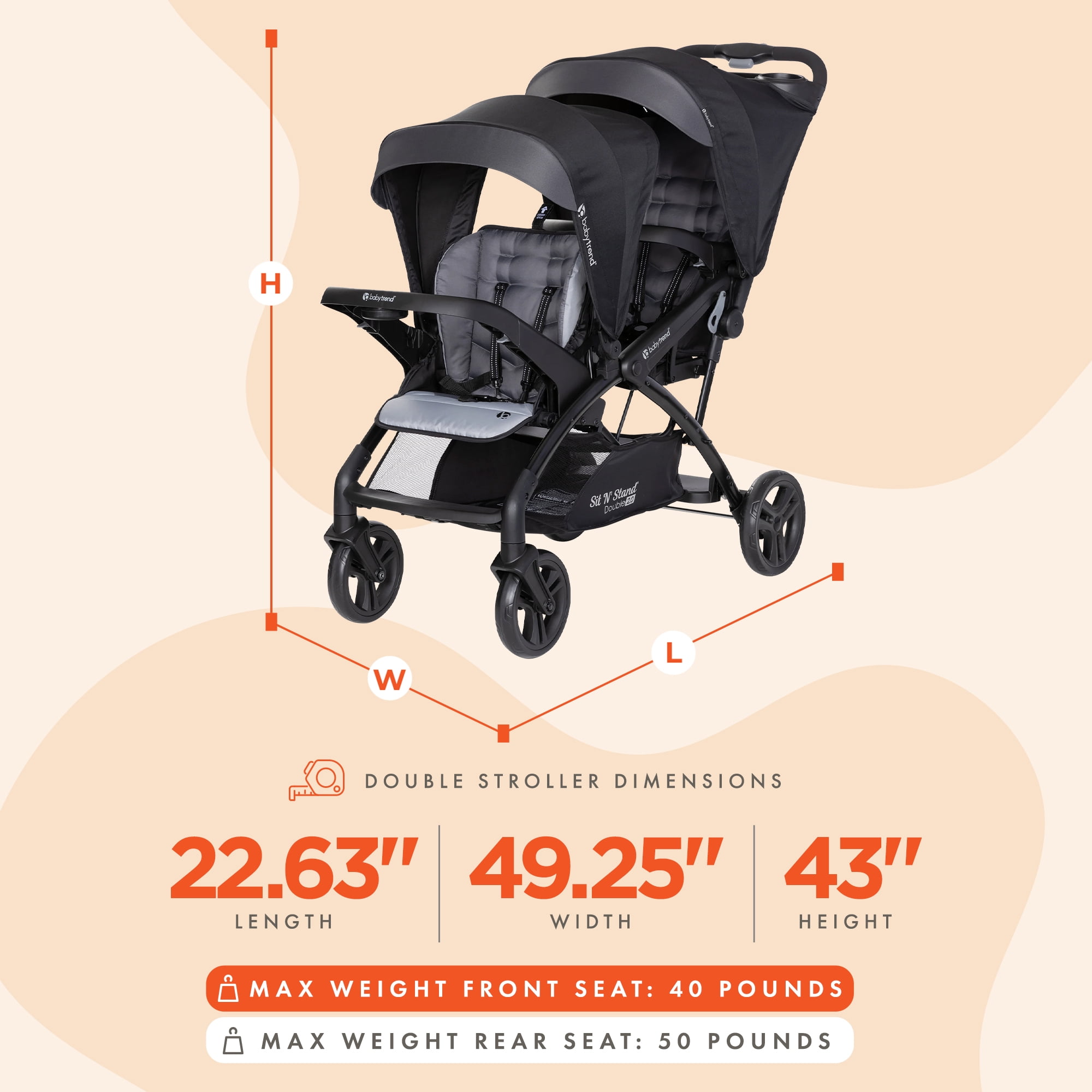 Baby Trend Sit N Stand Double Stroller 2.0 DLX Convertible Travel Friendly Modern Khaki Walmart